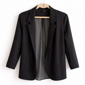 Bloomingdale’s AQUA Black Knit Blazer Jacket Sheer Mesh Back